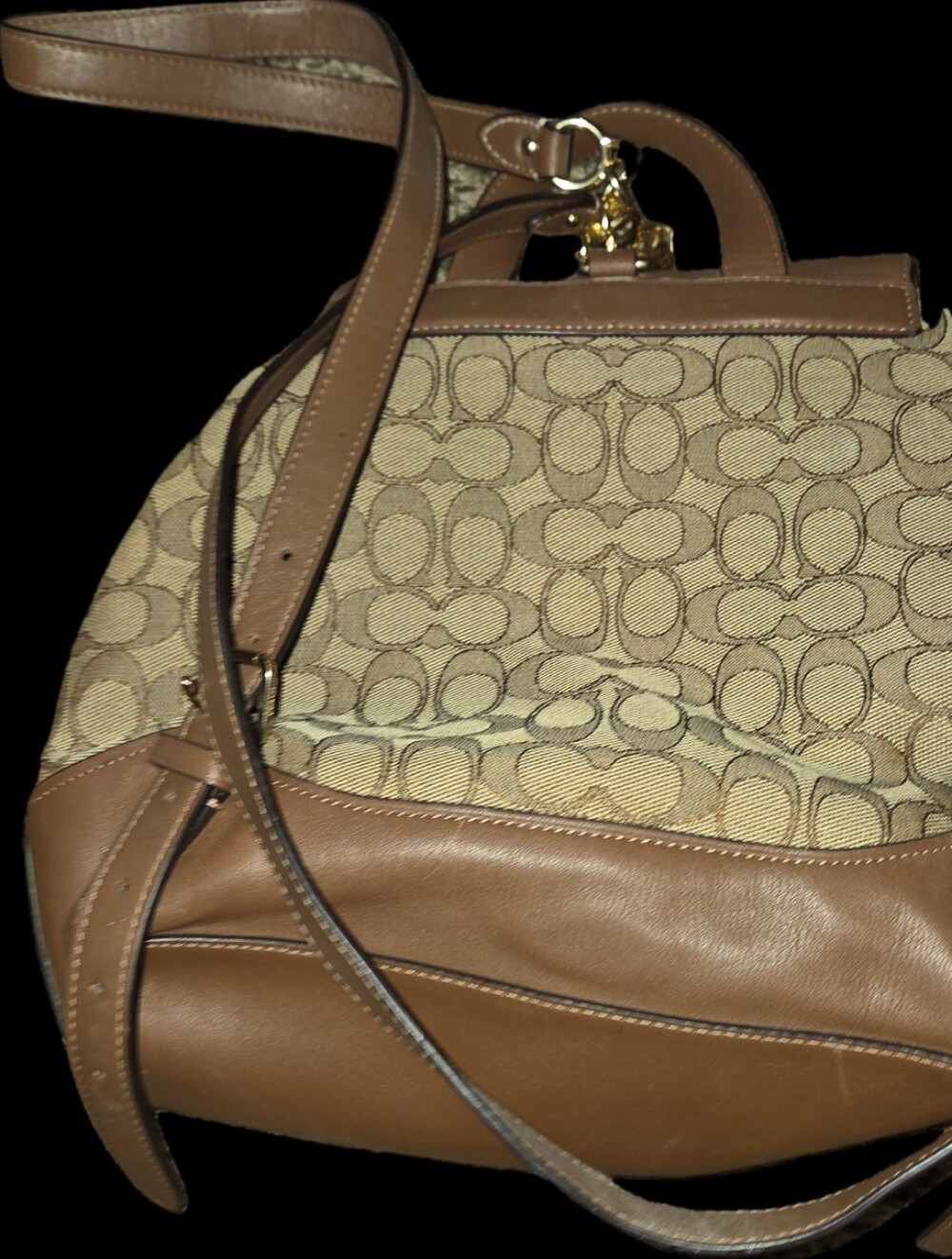 Coach Brown Signature Canvas & Leather Flap Backpack -Elle - Picture 10 of 10